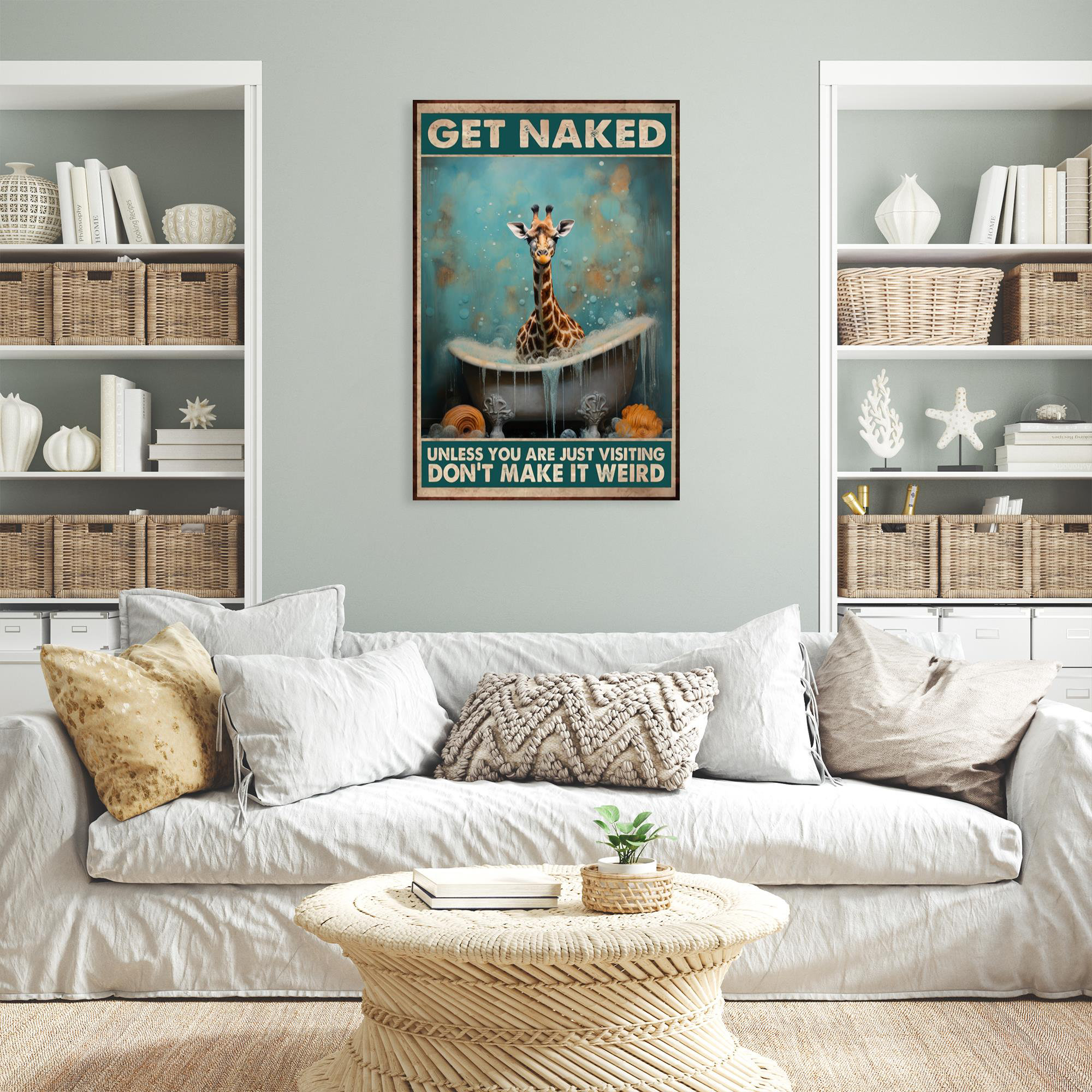 Trinx Giraffe Get Naked - 1 Piece Rectangle Graphic Art Giraffe Get